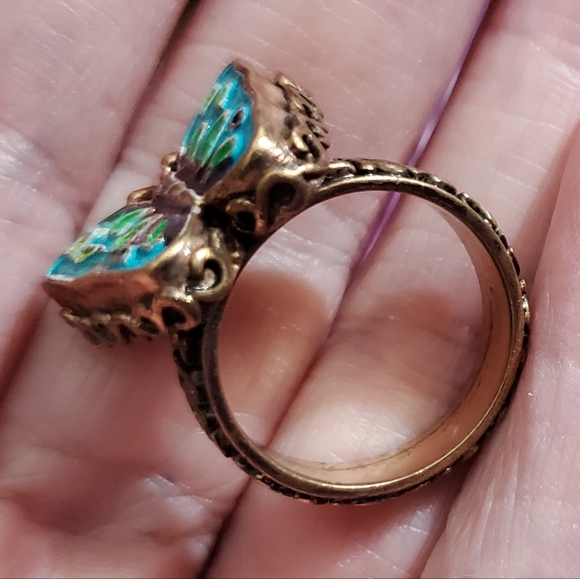 SOLD Amy Kahn Russell butterfly enamel ring solid bronze vintage Timeless! - Picture 5 of 9